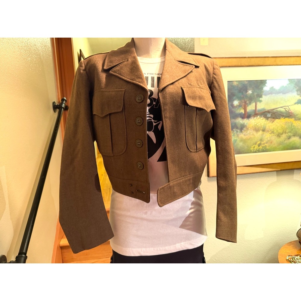 Vintage Military Cropped Green Lined Wool Field Jacket Size S/36